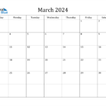 March 2024 Calendar PDF Word Excel