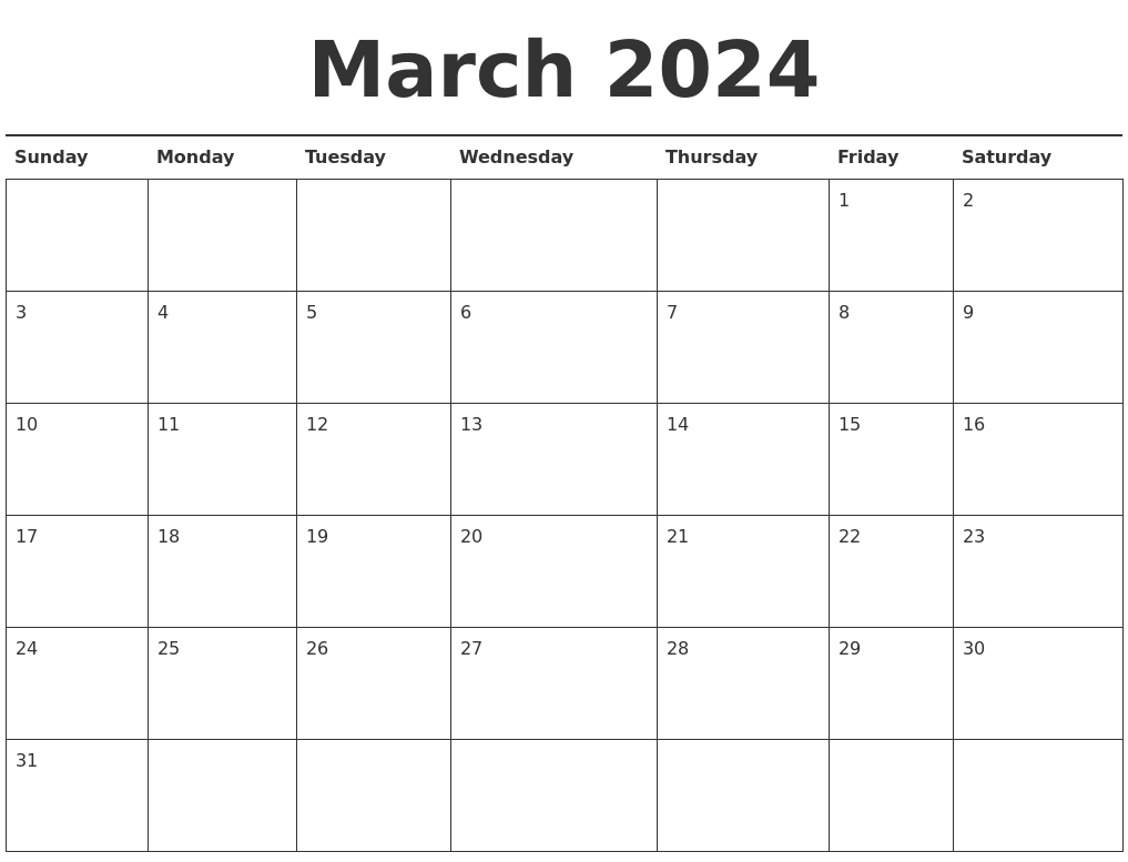 March 2024 Calendar Printable