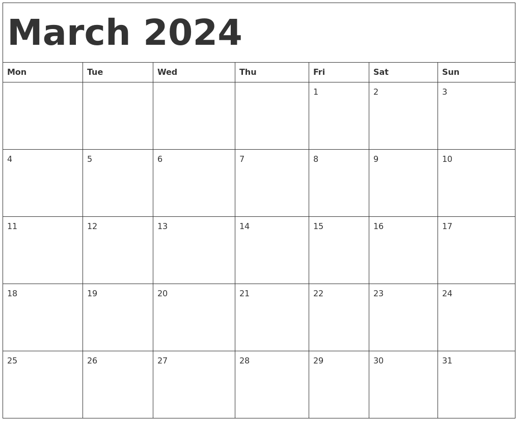 March 2024 Calendar Template