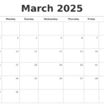 March 2025 Blank Monthly Calendar