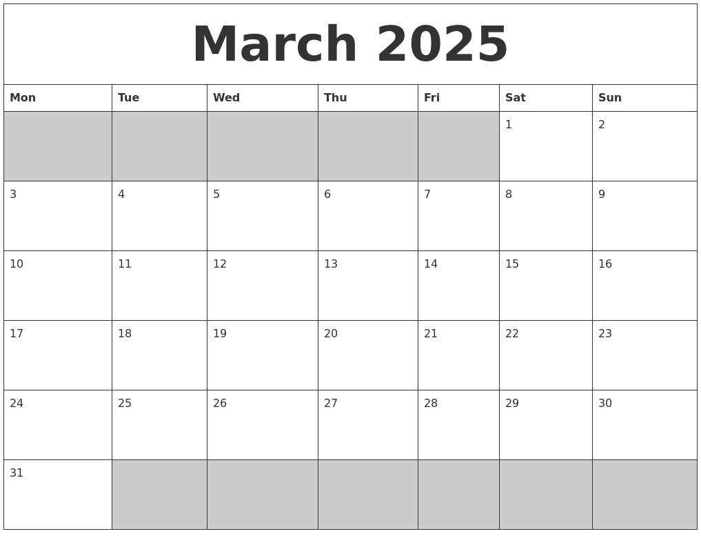 March 2025 Blank Printable Calendar