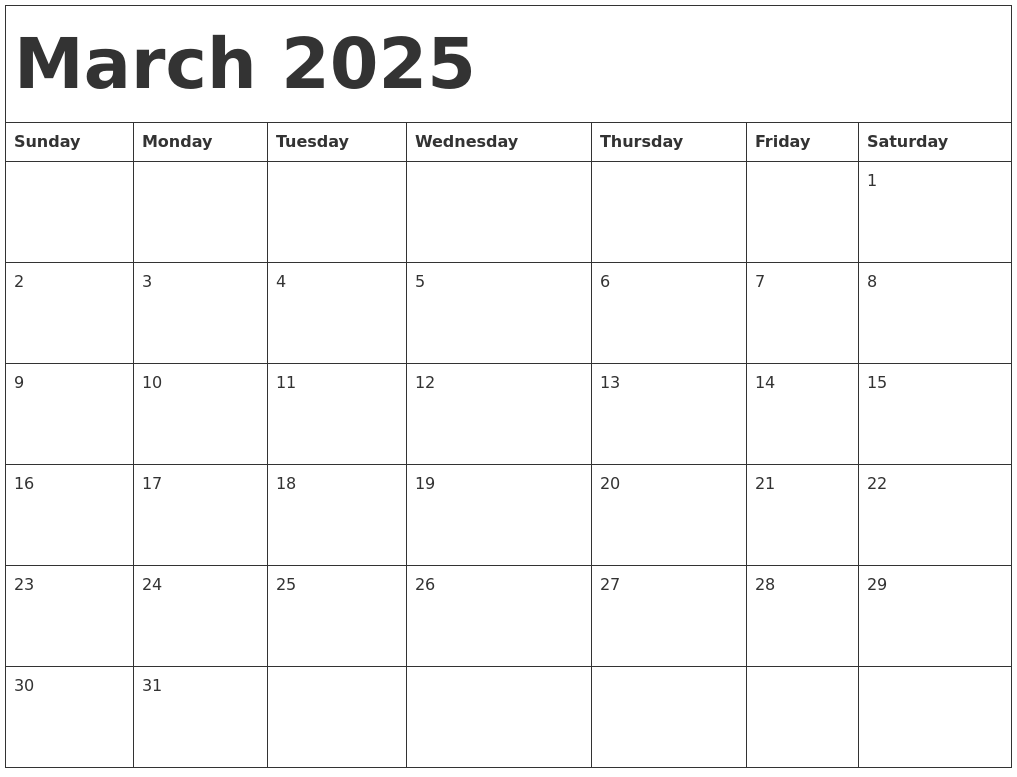 March 2025 Calendar Template