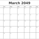 March 2049 Printable Monthly Calendar