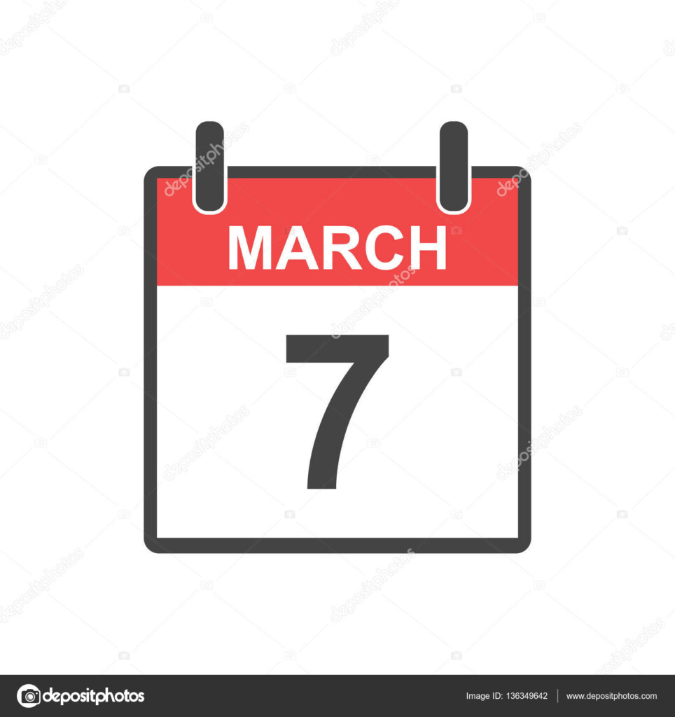 March 7 Calendar Icon Vector Illustration In Flat Style Stock 