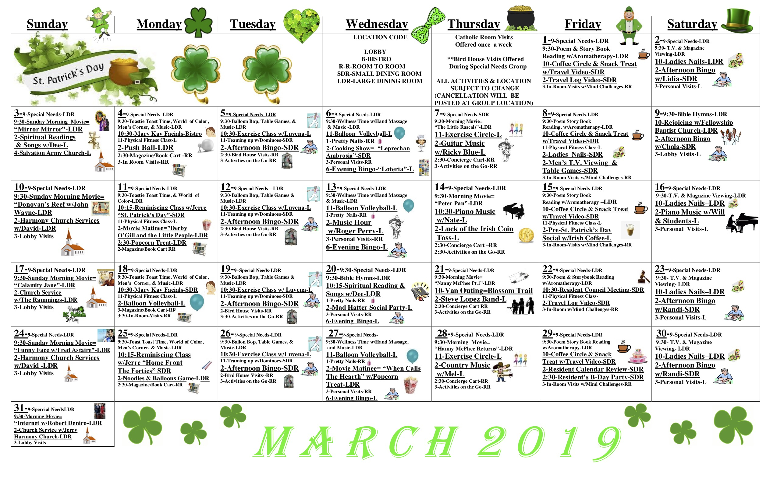 March Activities Calendar Covenant Care