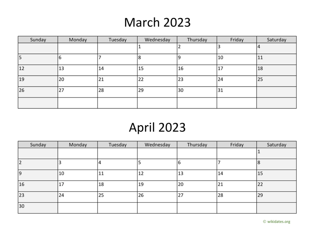 March And April 2023 Calendar WikiDates