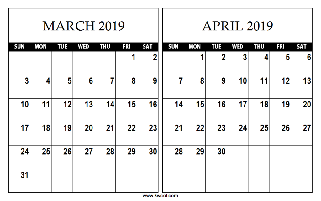 March April 2019 Calendar Template Calendar Printables Printable 