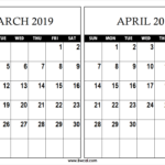 March April 2019 Calendar Template Calendar Printables Printable