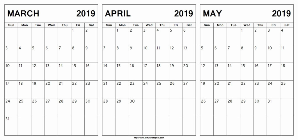 March April May 2019 Calendar Printable March April May 