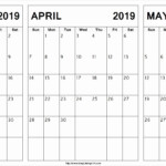 March April May 2019 Calendar Printable March April May