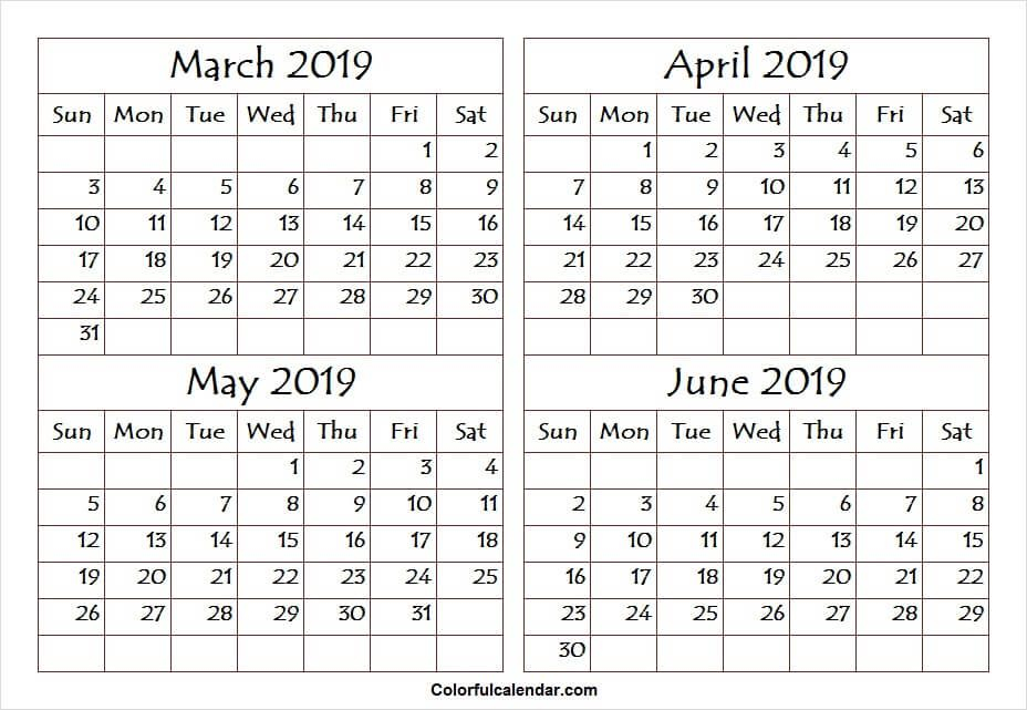 March April May June 2019 Calendar Calendar Printables June 641x928 In