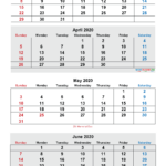 March April May June 2020 Calendar Printable Free Download