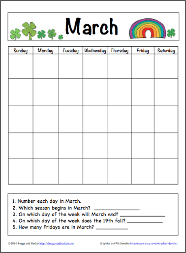 March Calendar For Kids Free Printable Buggy And Buddy