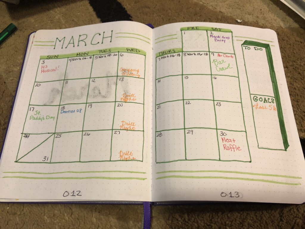 March Calendar For My First Bullet Journal Bullet Journal Journal 