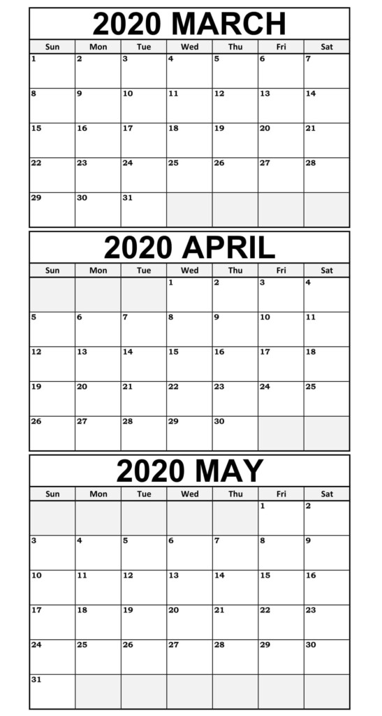 March To May Calendar 2020 Templates Calendar Word Calendar Template 