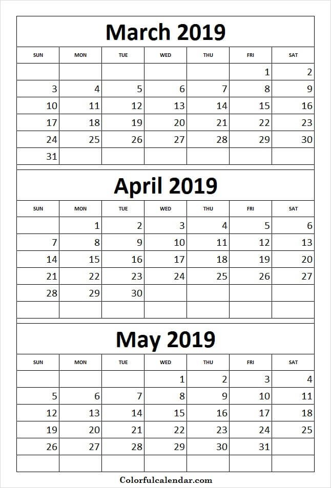 Print Calendar 2019 March April May Print Calendar Kids Calendar 