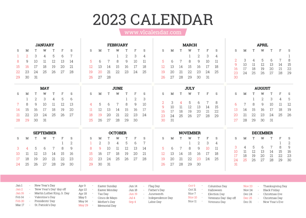 Printable 2023 Year And Monthly Calendars VL Calendar