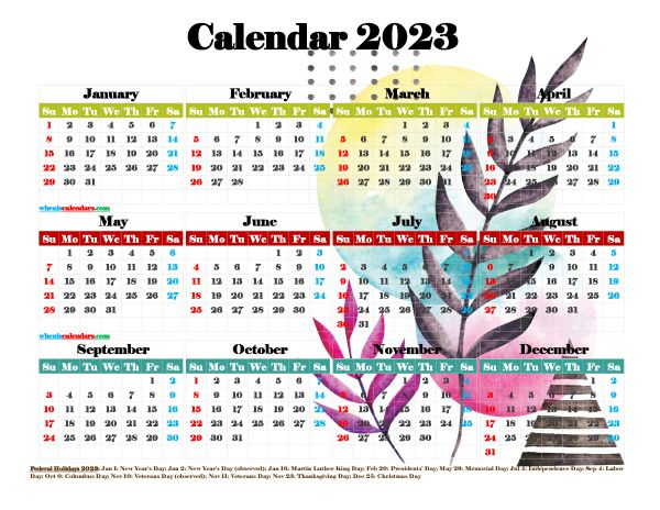 Printable 2023 Yearly Calendar With Holidays Premium Template 27482 