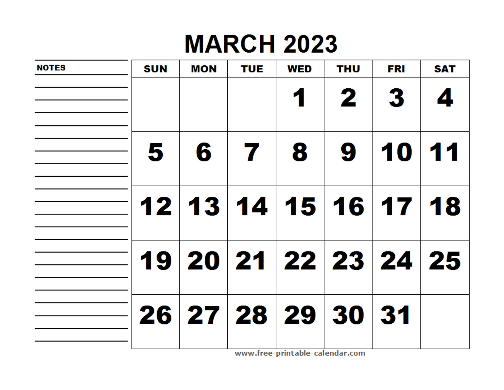 Printable Calendar March 2023 Free printable calendar