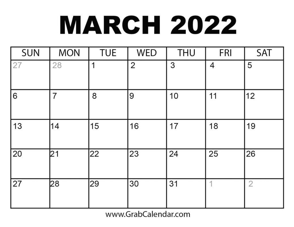 Printable March 2022 Calendar