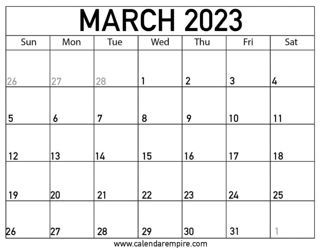 Printable March 2023 Calendar