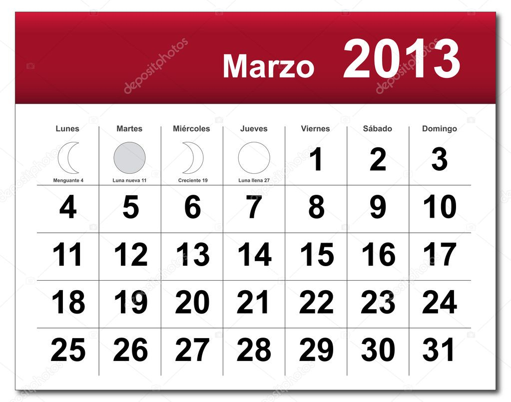 Spanish Version Of March 2013 Calendar Stock Vector Lutya 11399823