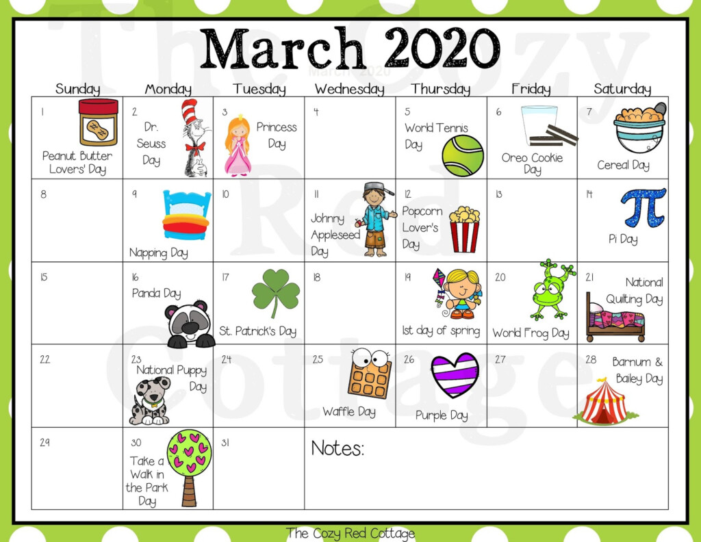 The Cozy Red Cottage 20 Fun March Holidays Free Printable Calendar 