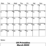 UK Printables March 2023 Editable Printable Calendar Financial Planning