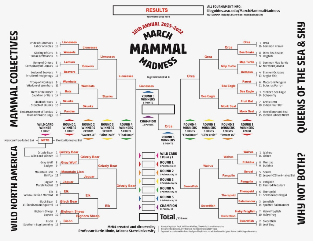 2022 March Mammal Madness Bracket Challenge Results Are In Fonda 