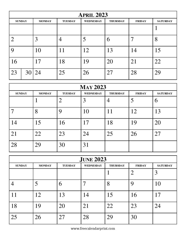 2023 Calendar Three Months Per Page Printable Template