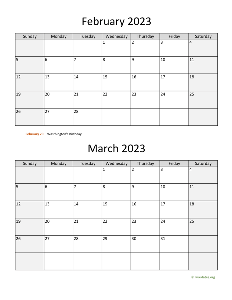 2023 Feb Calendar Shopmall my