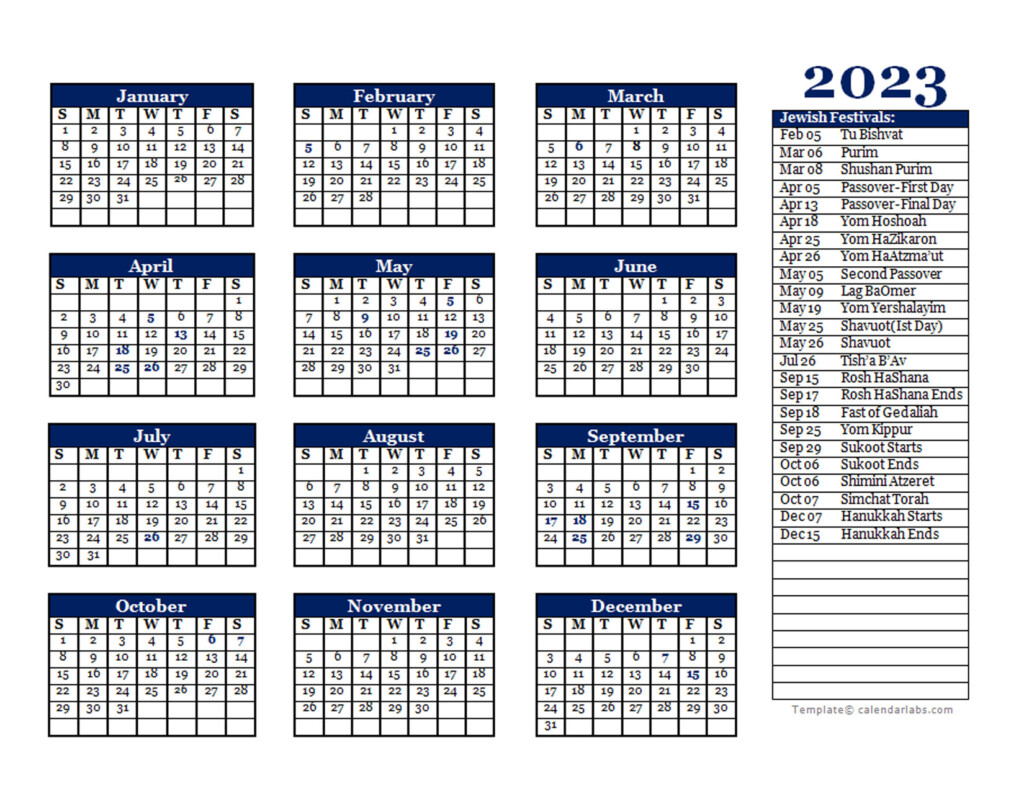 2023 Jewish Festivals Calendar Template Free Printable Templates