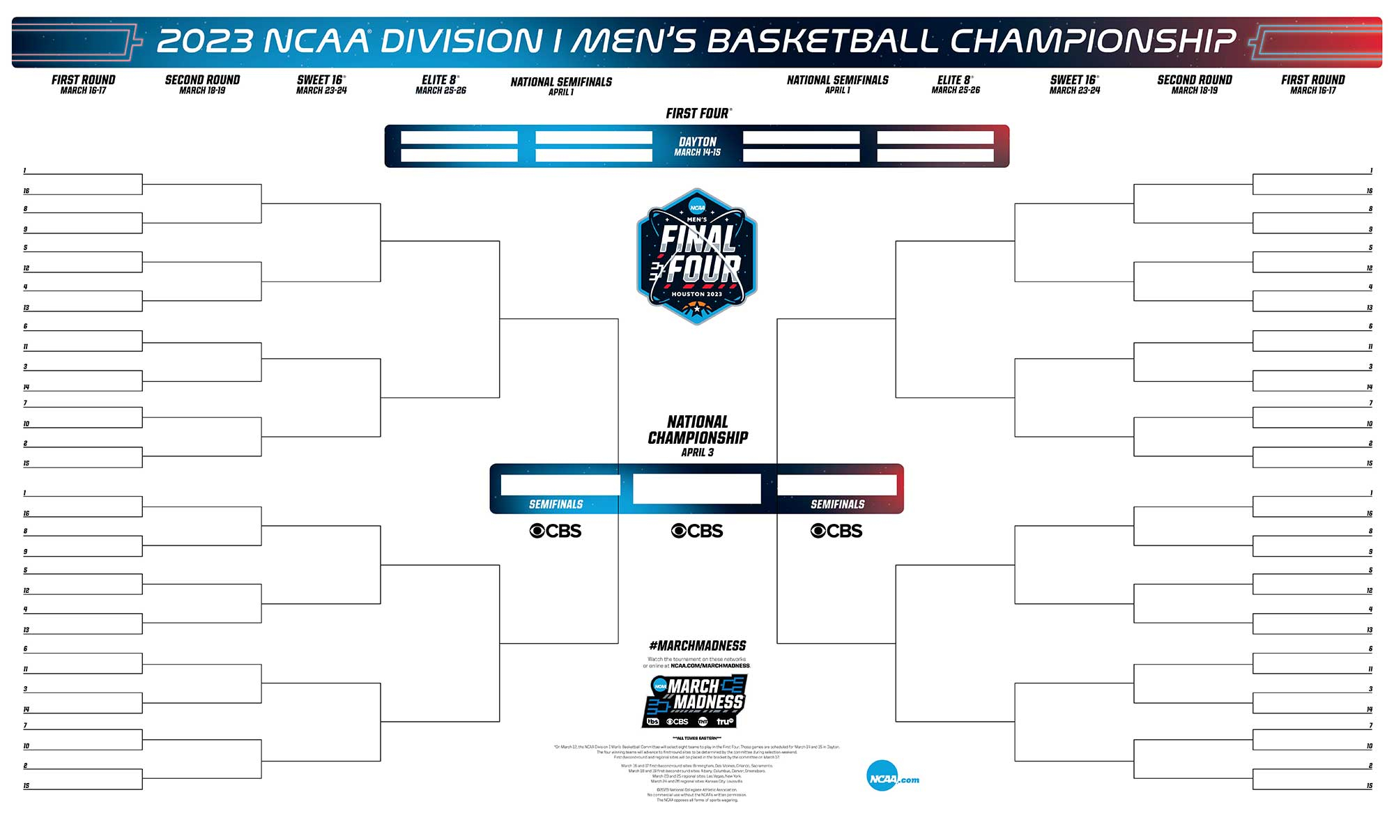 2023 NCAA Printable Bracket Schedule For March Madness NCAA