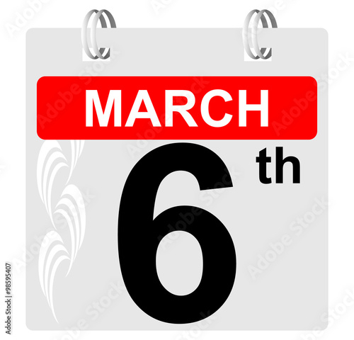 6th March Calendar With Ornament Stock Image And Royalty free Vector