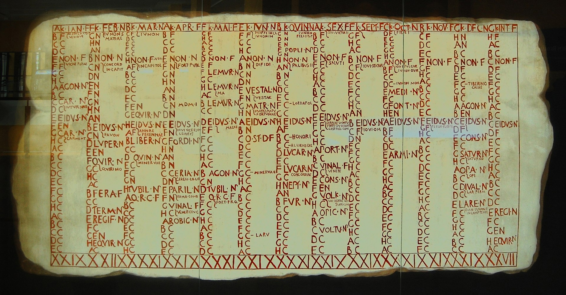 A Reconstructed Roman Wall calendar