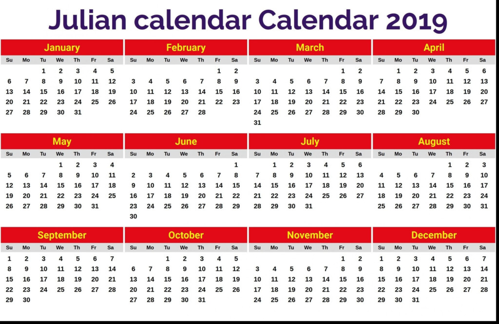 Annual Calendar By Month With Julian Dates Best Calendar Example