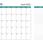 April 2022 Calendar PDF Word Excel