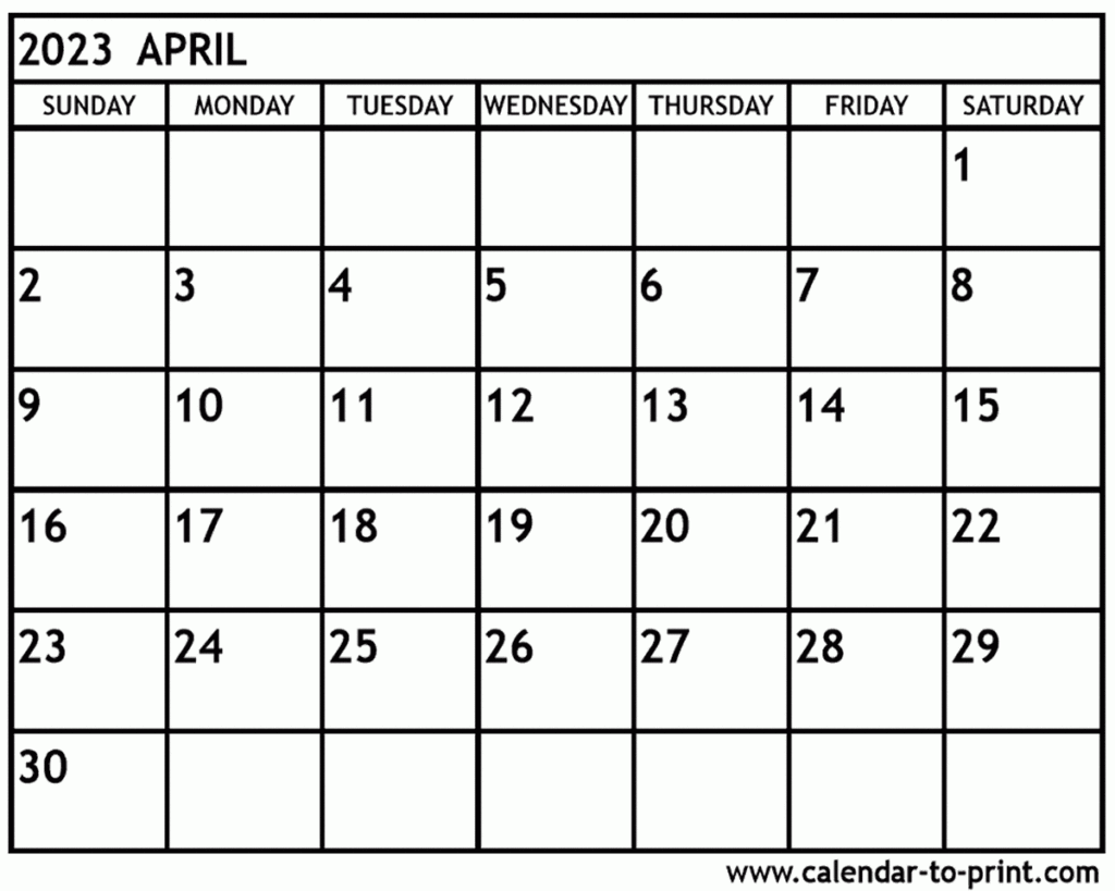 April 2023 Calendar Printable