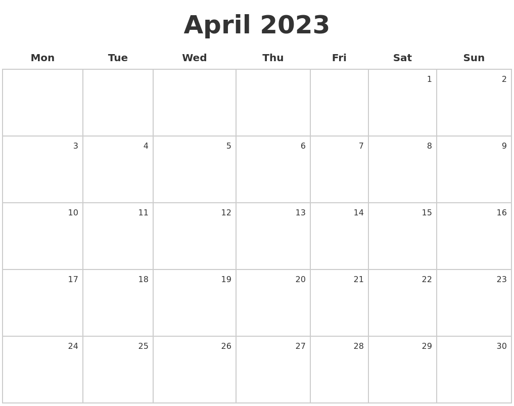 April 2023 Make A Calendar