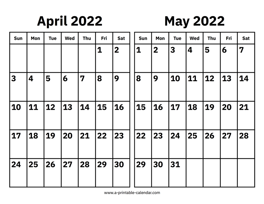 April And May 2022 Calendar