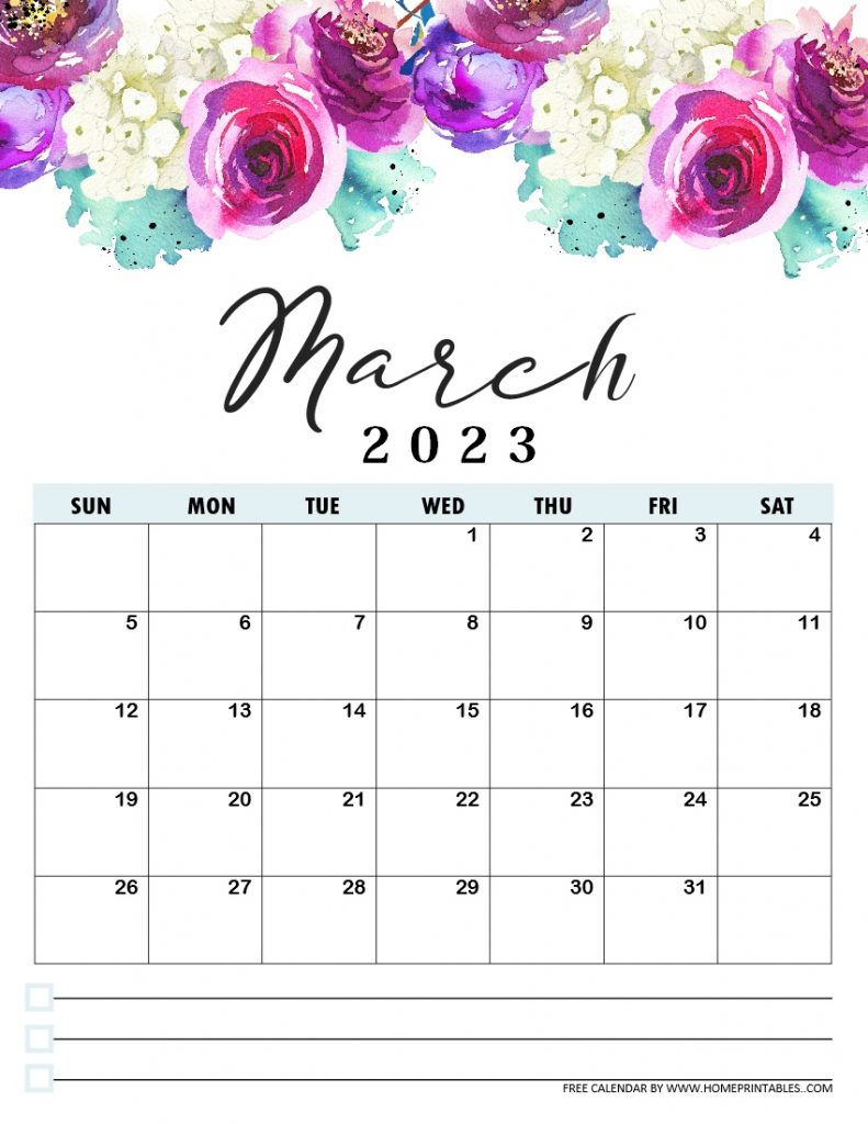 Best FREE Printable Calendar 2023 In Beautiful Florals