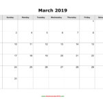 Blank Calendar March 2019 Landscape