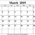 Blank March 2019 Calendar Printable