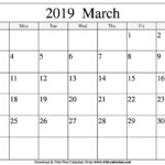 Blank March 2019 Calendar Printable