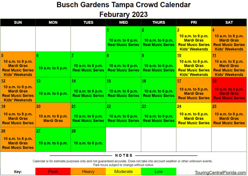 Busch Gardens Tampa Crowd Calendar February 2023 001 Touring 