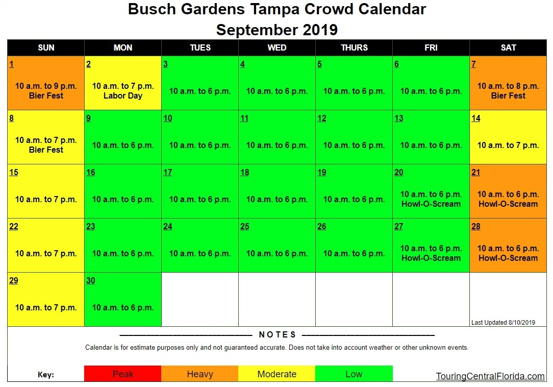 Busch Gardens Tampa Crowd Calendar Touring Central Florida