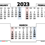 Calendar January February March 2023 Printable