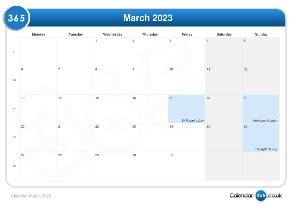 Calendar March 2023