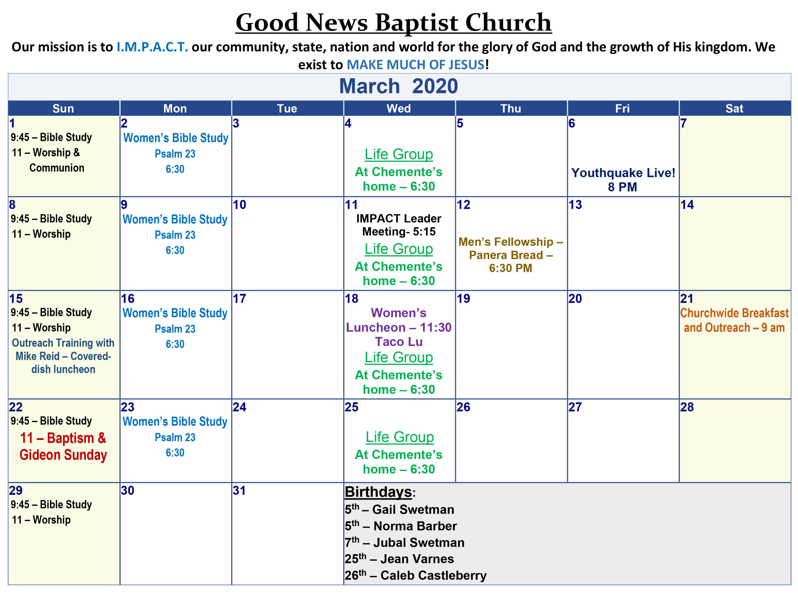 Church Calendar