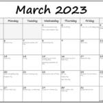 Cool March 2023 Calendar With Holidays 2022 Calendar With Holidays